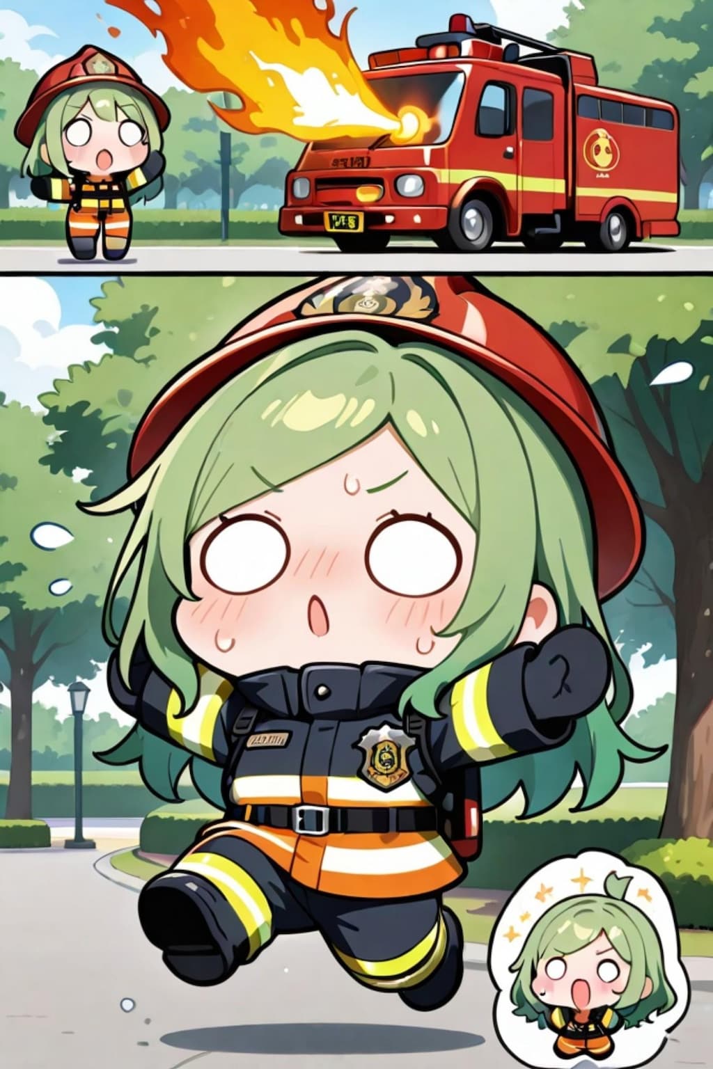 消防士の緑髪ちゃん