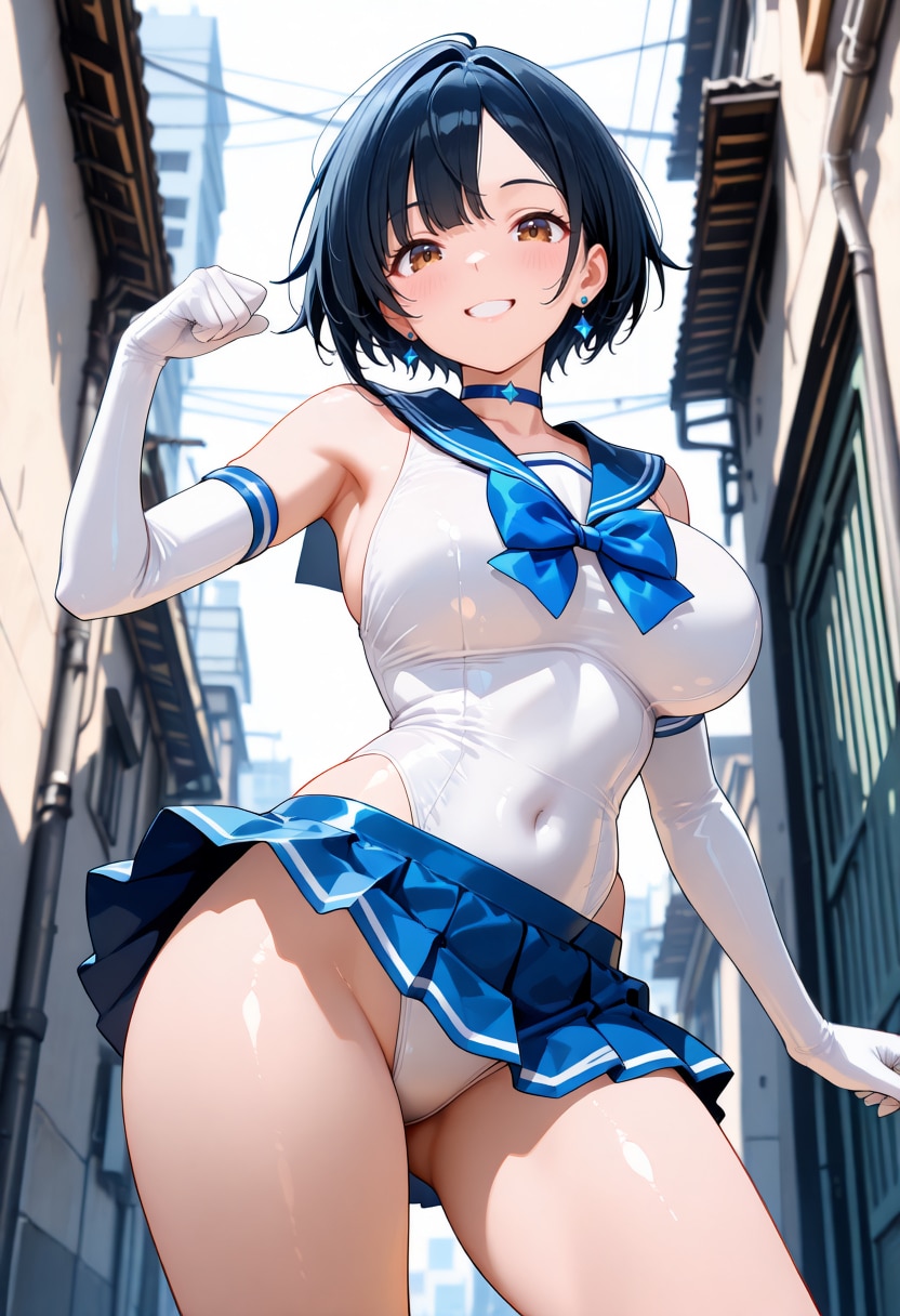 青のセーラー服ヒロイン