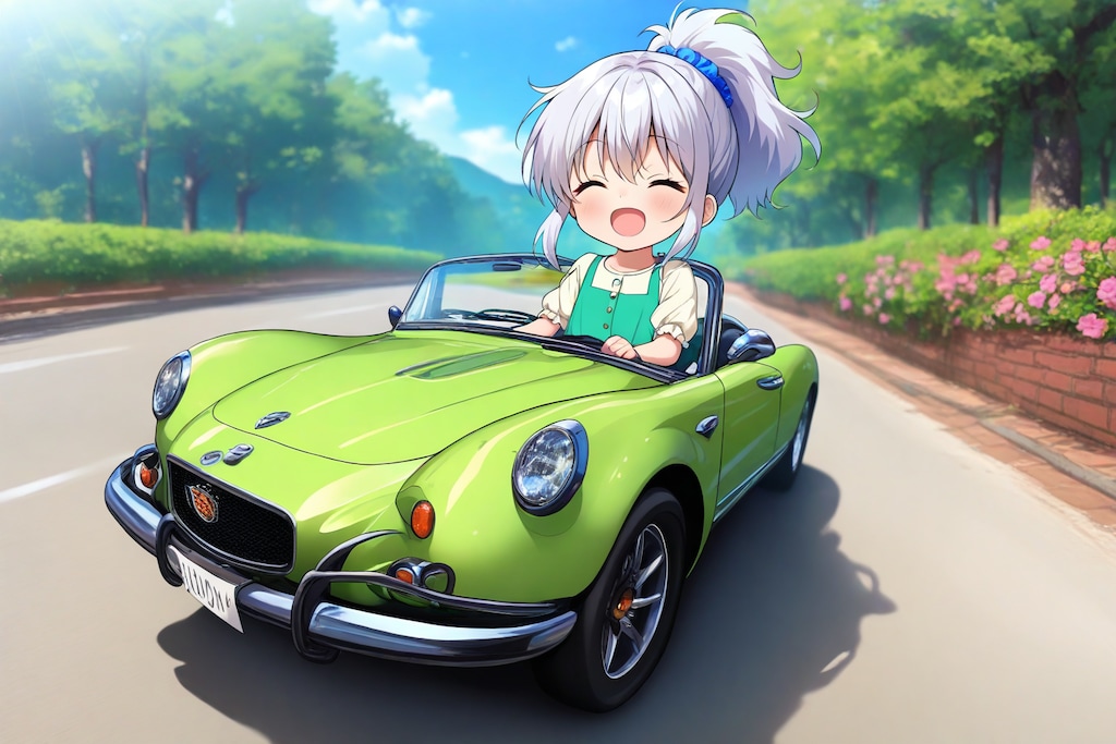 車に乗る雛菊ちゃん
