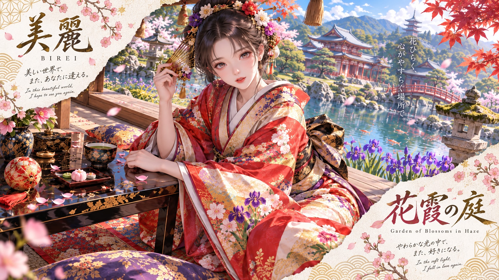 Garden of Blossoms in Haze  In this beautiful world, I hope to see you again.  Petals drift onto the | の人気AIイラスト・グラビア