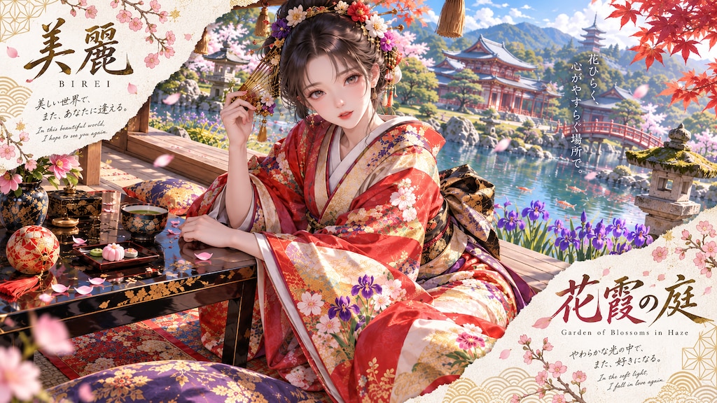 Garden of Blossoms in Haze  In this beautiful world, I hope to see you again.  Petals drift onto the