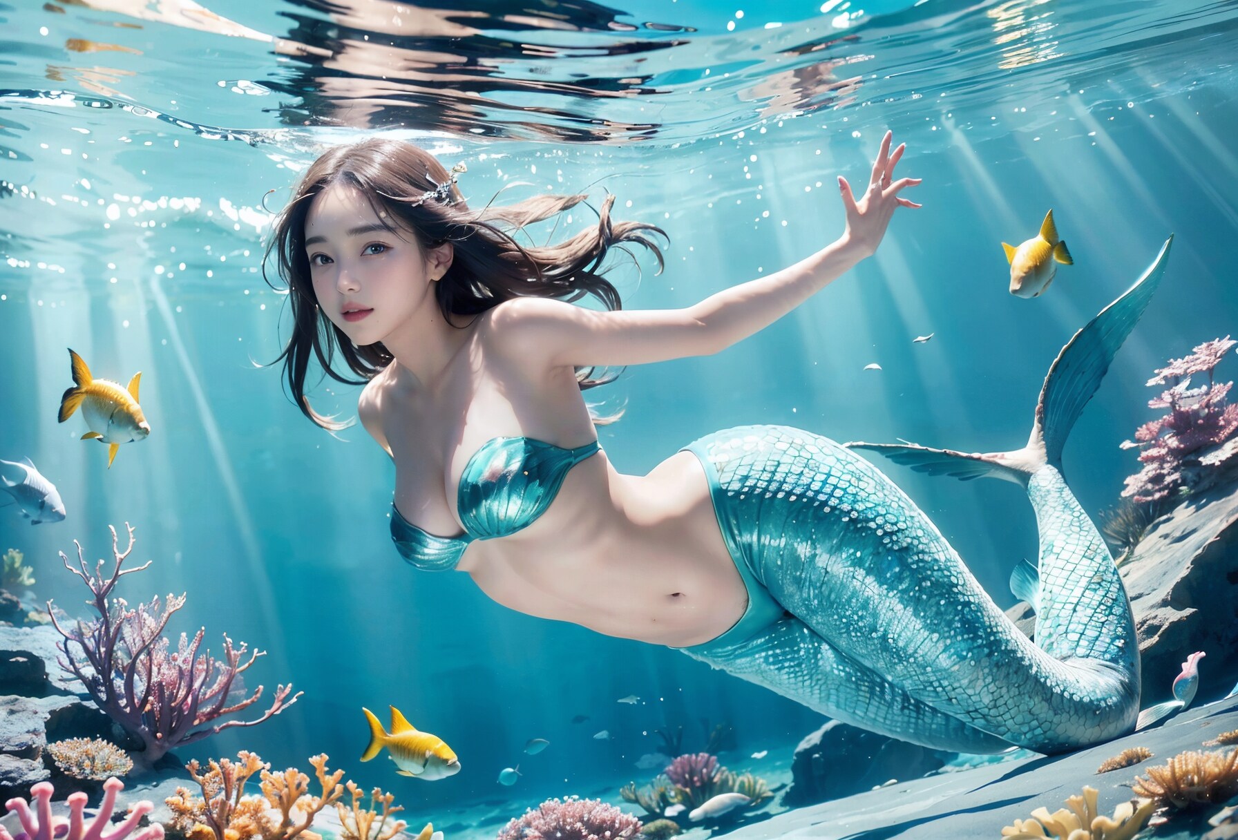 色とりどりの仲間たちと人魚
