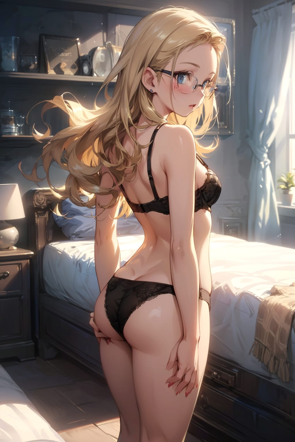 下着の眼鏡っ娘
