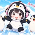 ヘッドフォンを付けたペンギン娘と南極ペンギン達🧊１ 3枚目