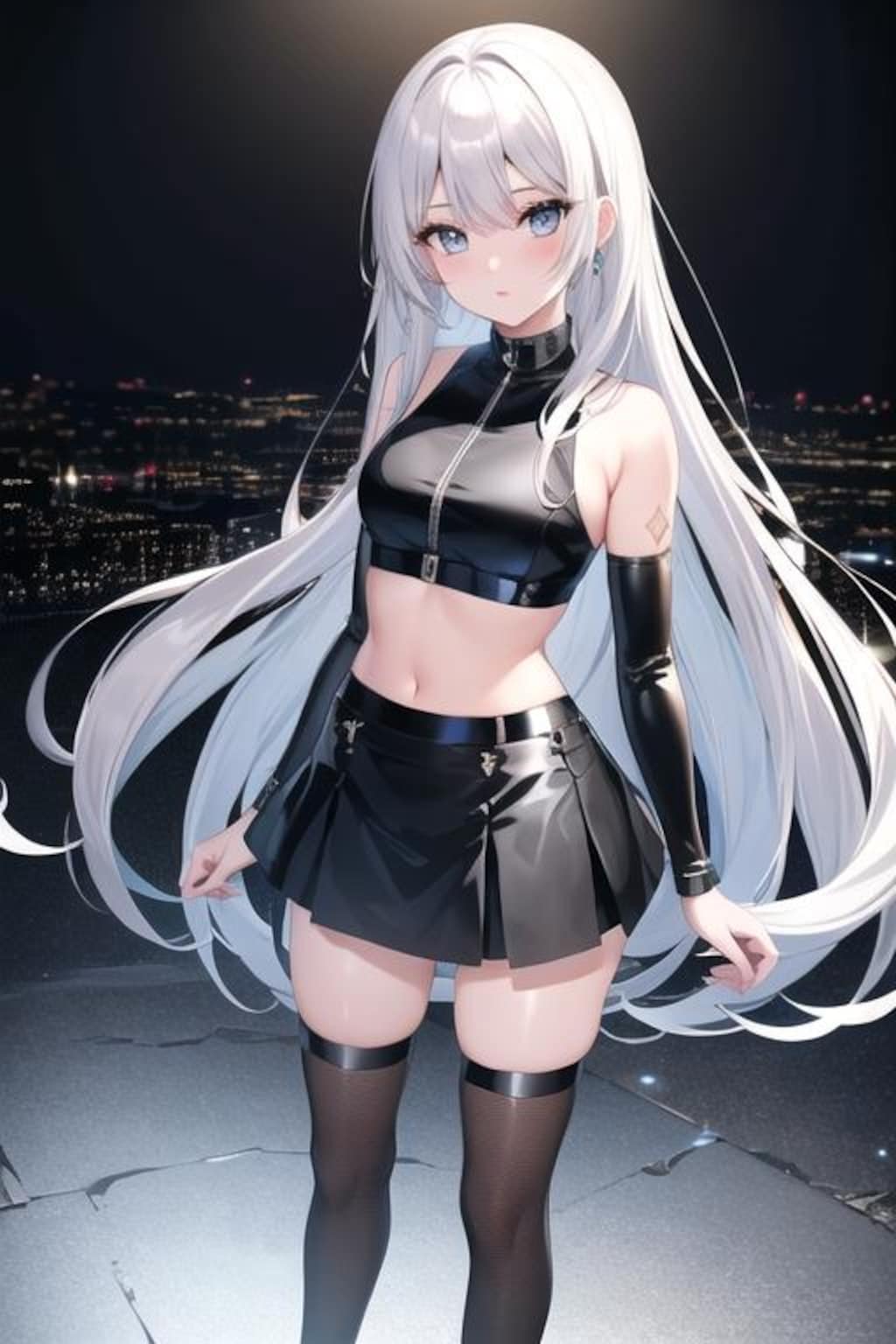 夜の銀髪娘