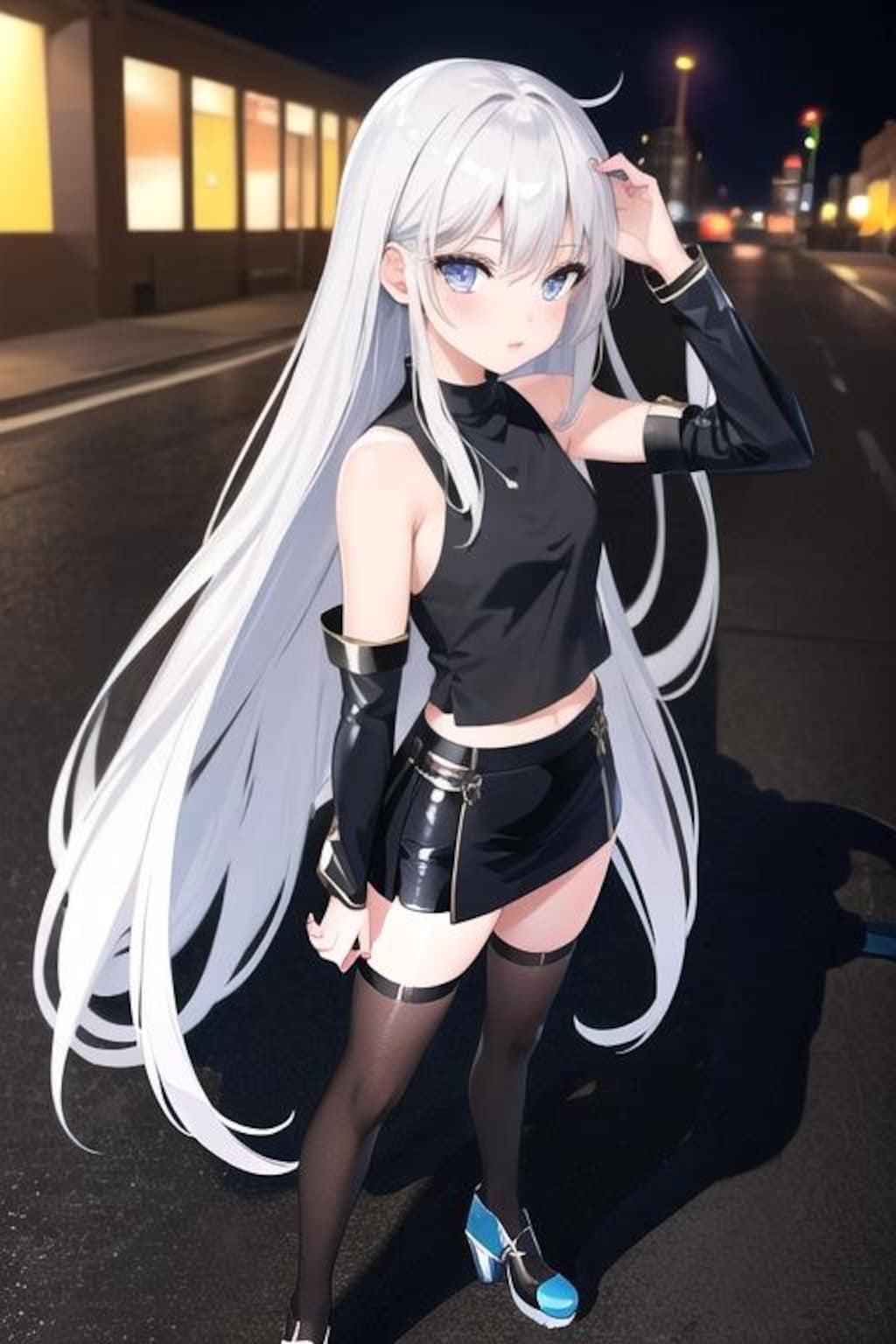 夜の銀髪娘