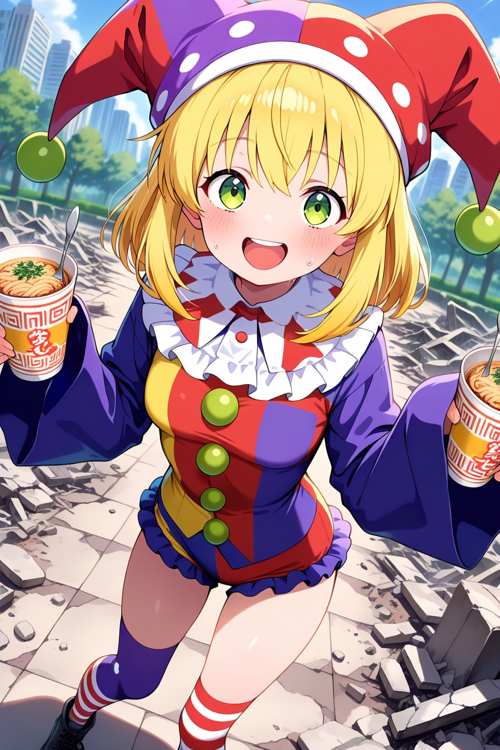 初めて見るカップ麵の食品サンプルに目を輝かせるふわ子