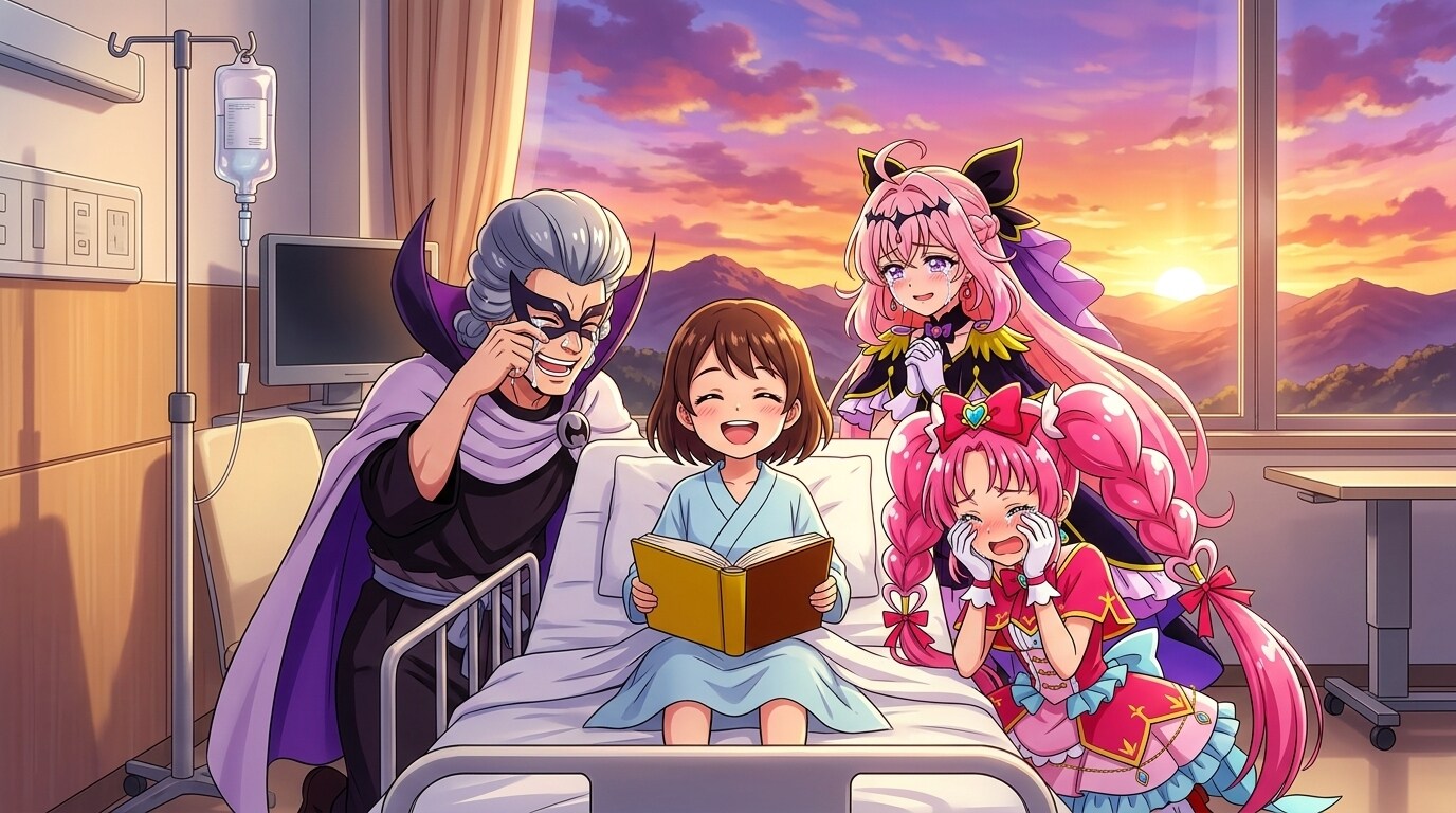 2人のプリキュアとゴウエモン、ICUにて女の子に絵本を読み聞かせる | の人気AIイラスト・グラビア