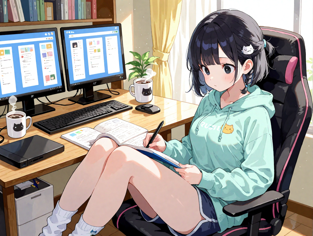 夏休みの宿題をする凜猫ちゃん