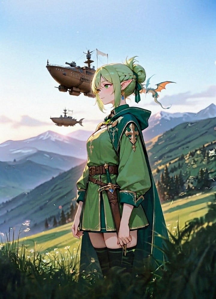 朝焼けの旅立ち　　　　　　　　　　　　　　　　from｢緑髪エルフの召喚師｣🔯 | の人気AIイラスト・グラビア