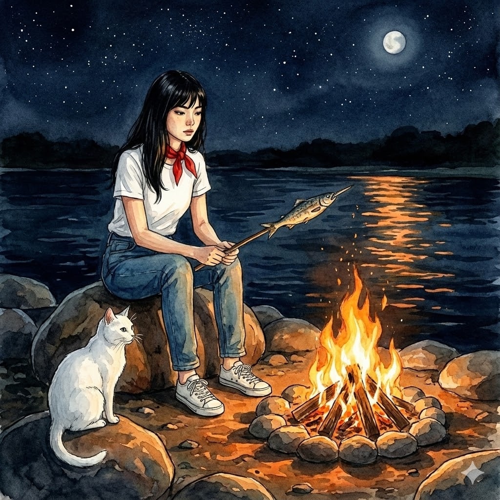 焚火で魚を焼く | の人気AIイラスト・グラビア