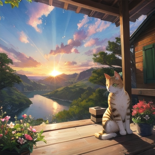 猫と夕焼け | の人気AIイラスト・グラビア