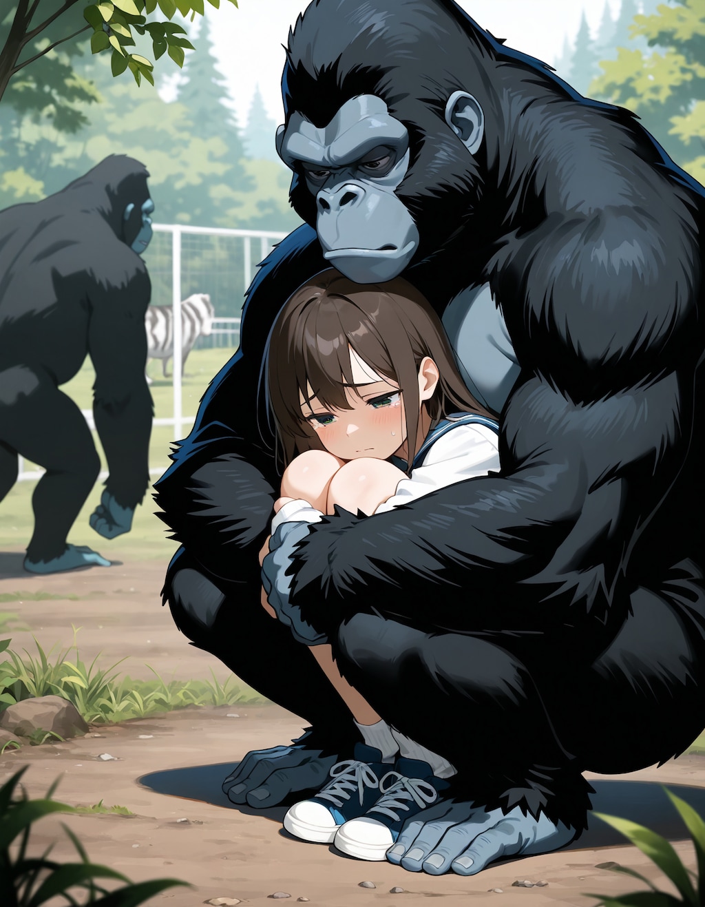 ゴリラに慰められる少女