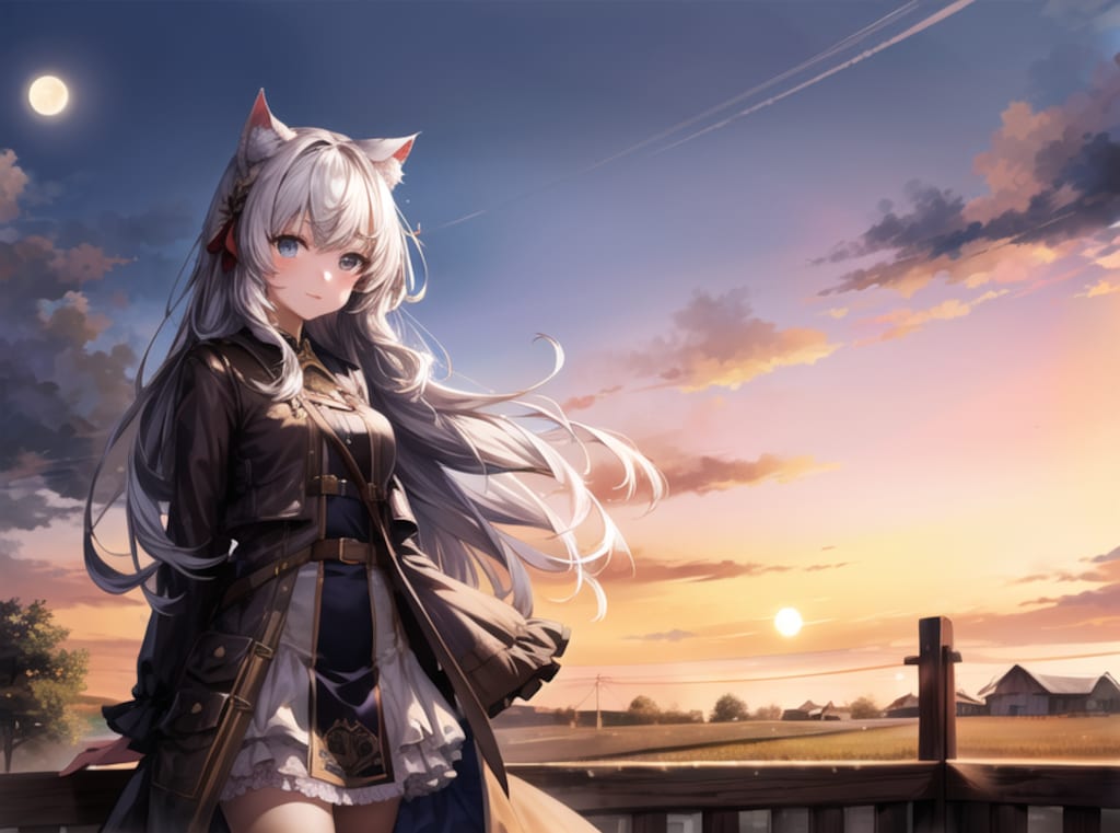 月と夕暮れとネコミミ