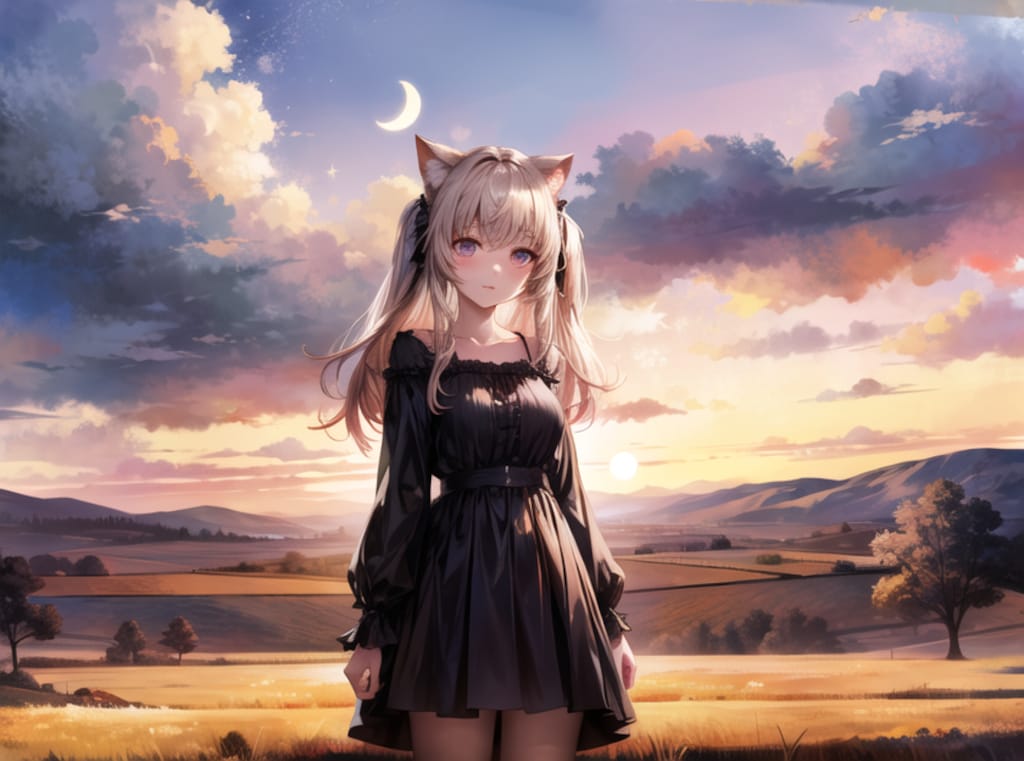 月と夕暮れとネコミミ