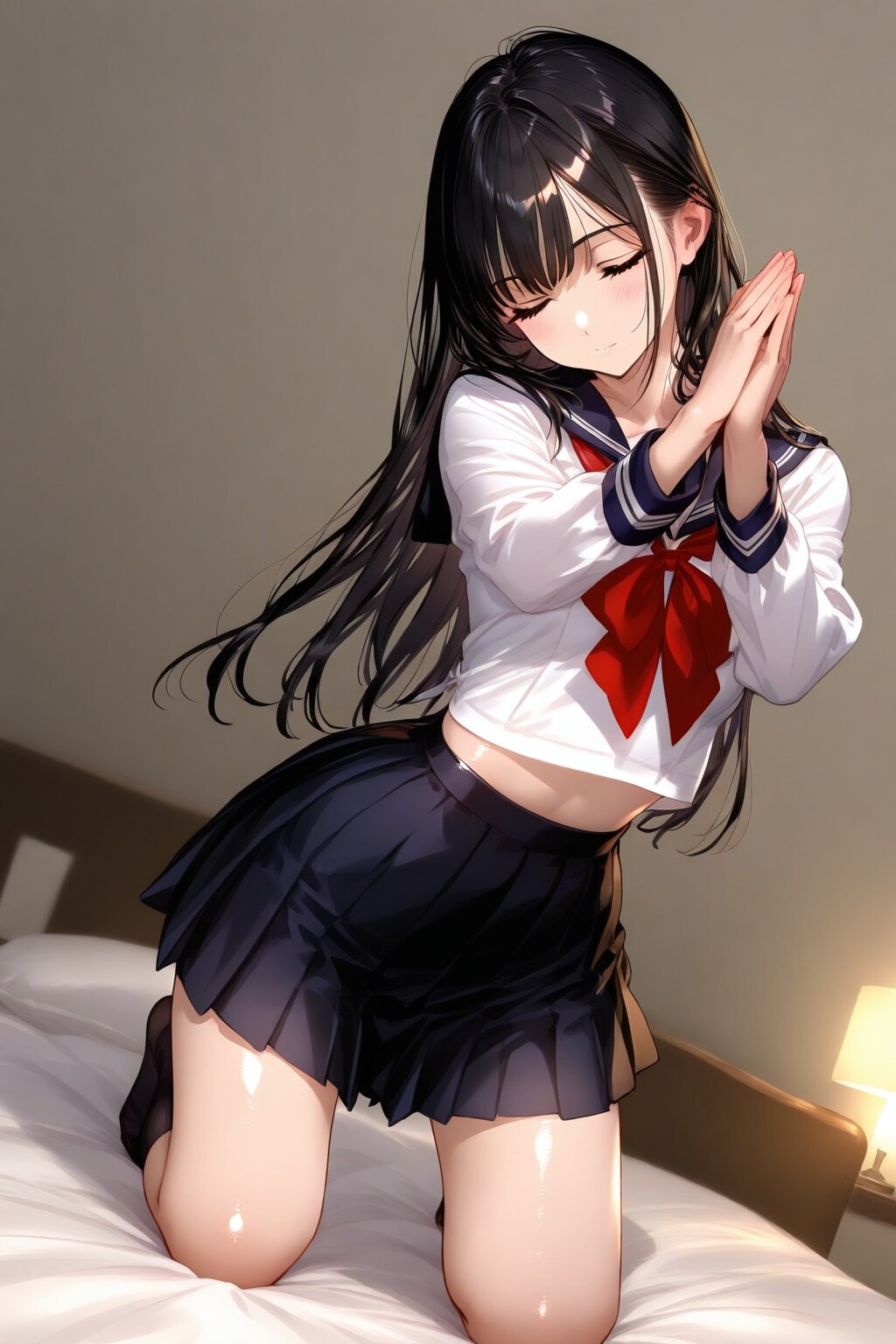 感謝の祈りを捧げるセーラー服JK
