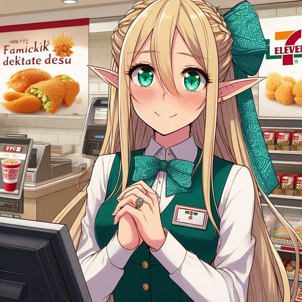 [字入答え]エルフの若奥様が〇〇を〇〇で〇〇します。(今日のファミチキください?3)