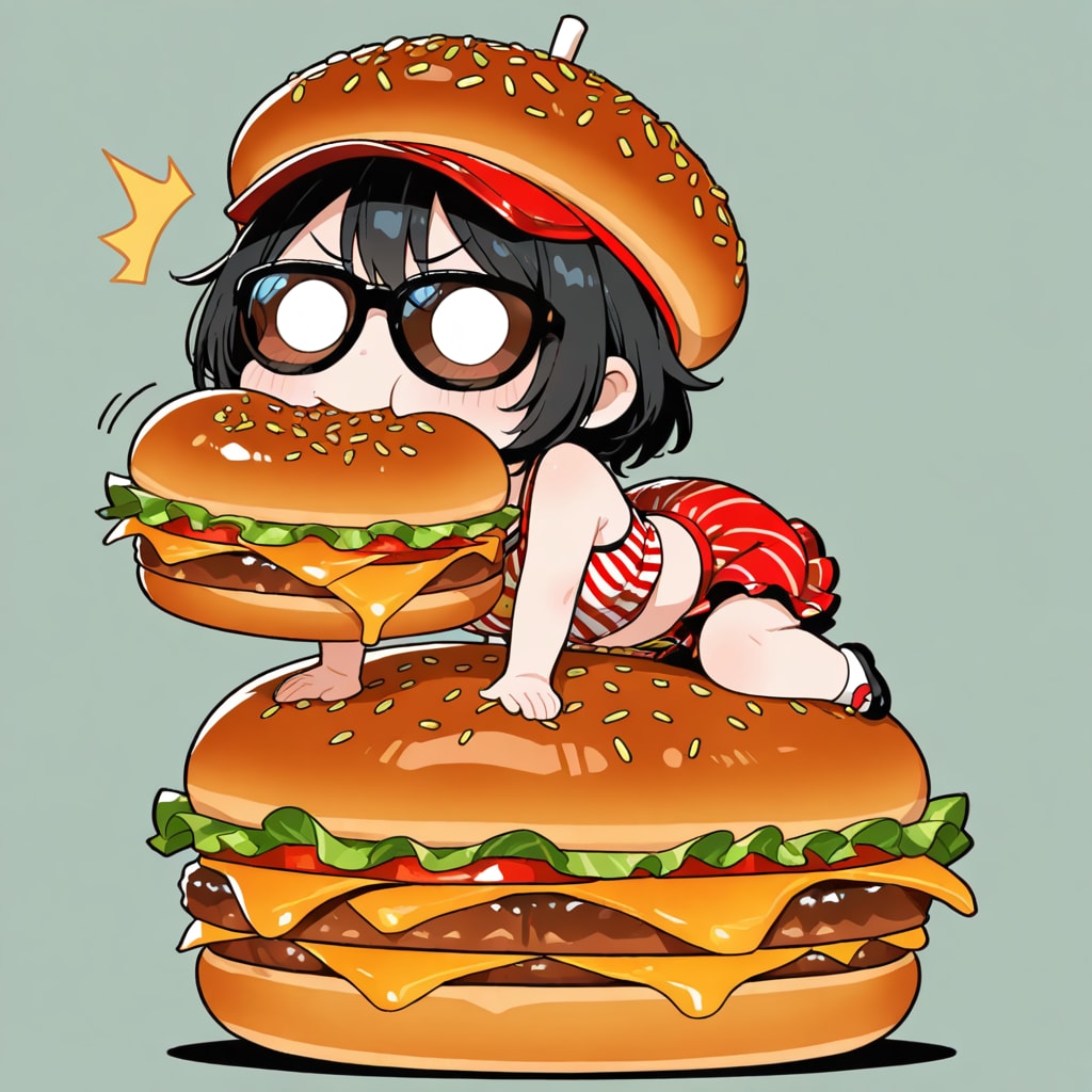 🍔と黒髪ちゃん