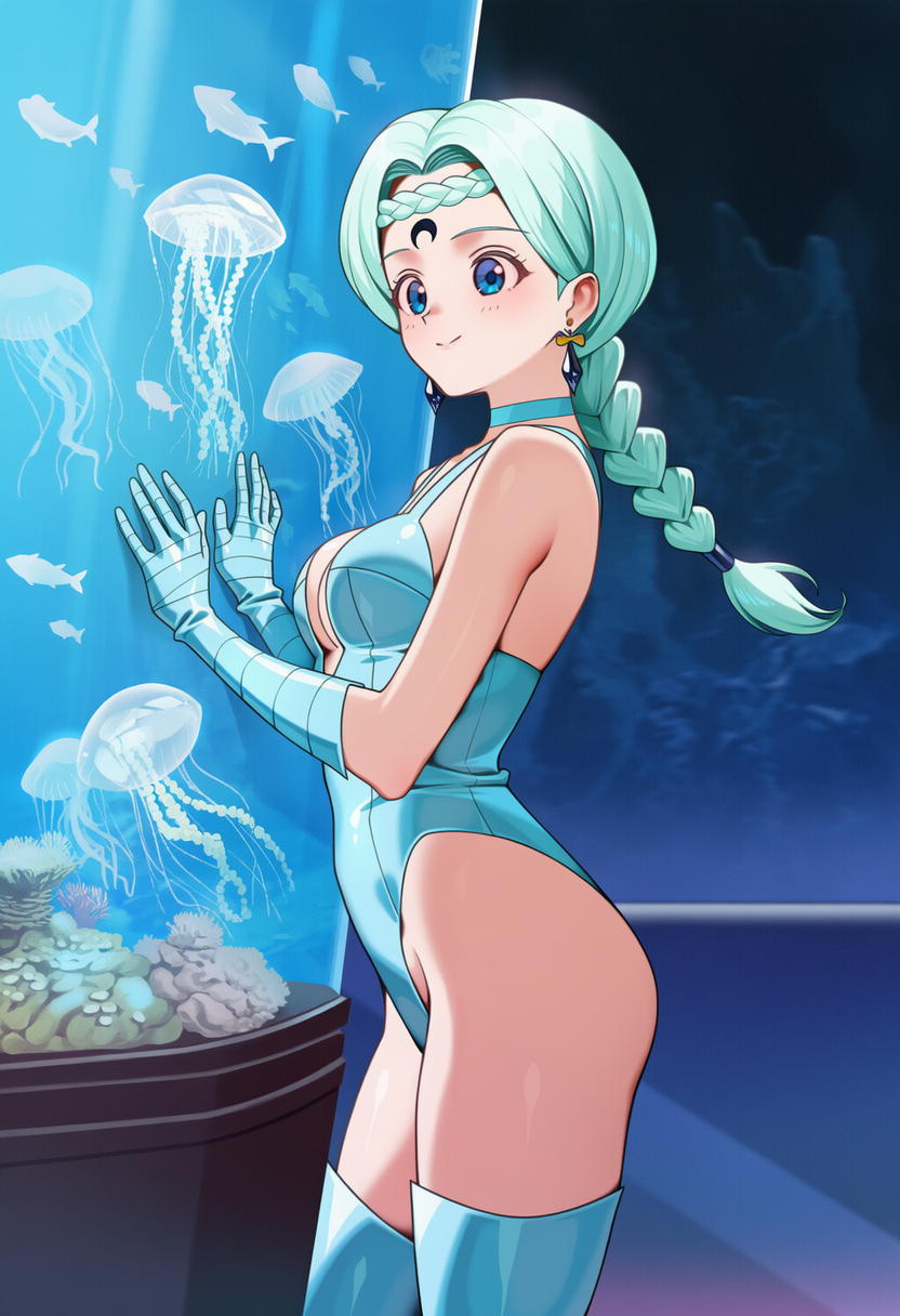水族館でクラゲを見るベルチェ