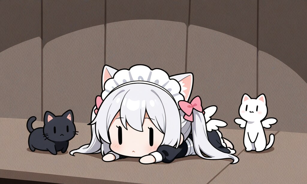 うつ伏せ猫とチビメイドさん