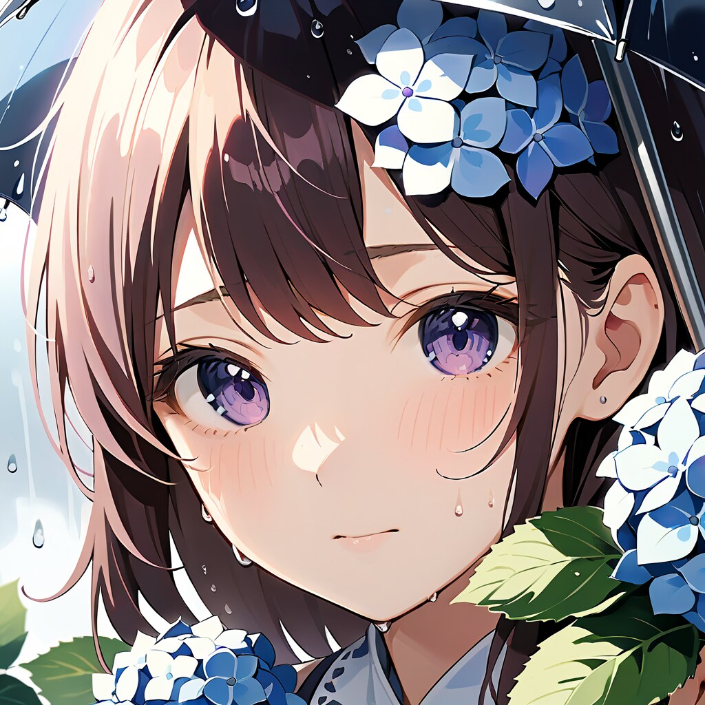 紫陽花と雨と女の子