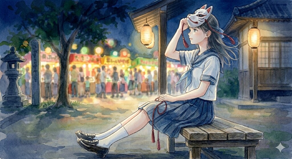 お面をかぶった少女