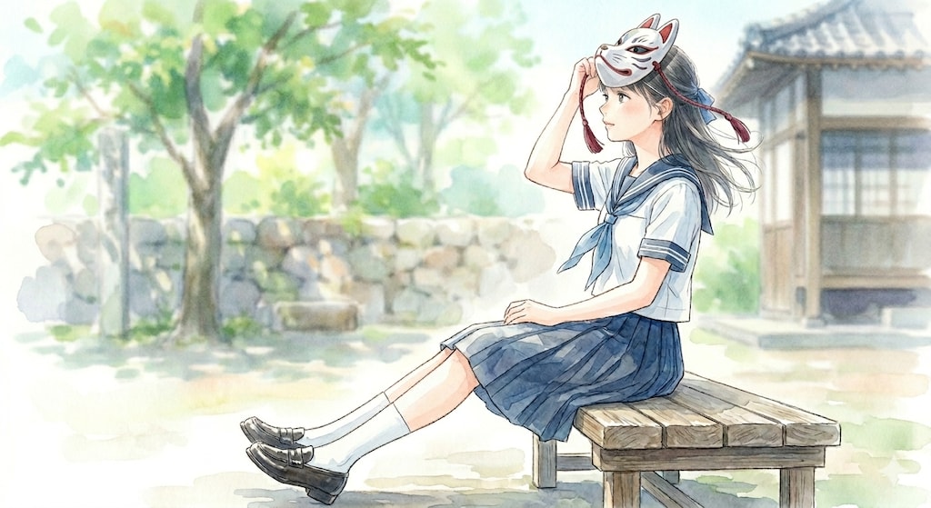 お面をかぶった少女