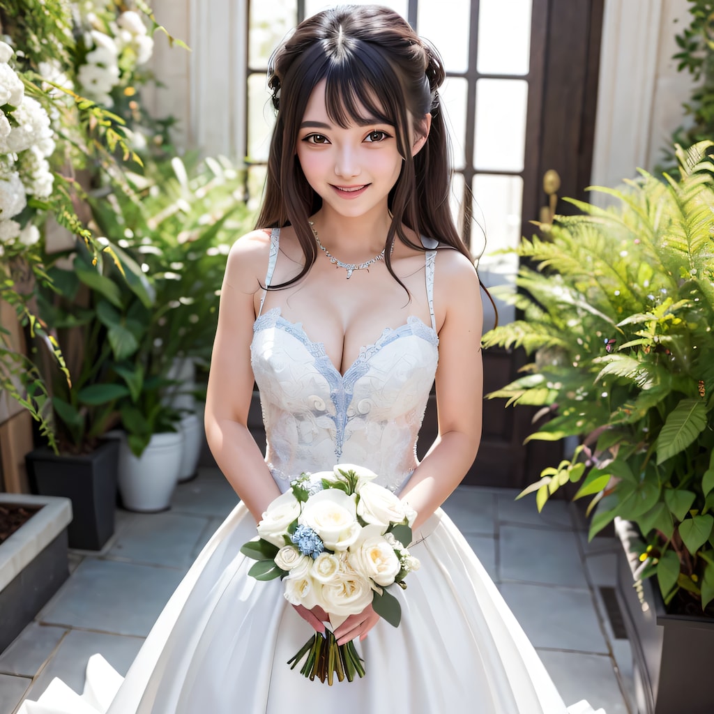 黒髪ロングでウェディングドレスの美女１１９