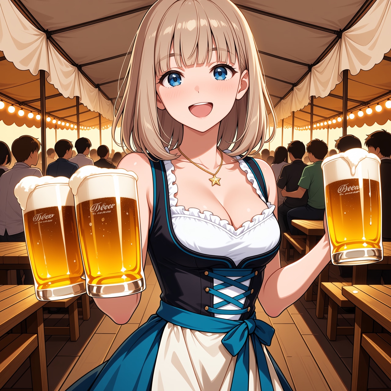 お兄さん、ビールお待たせしました！