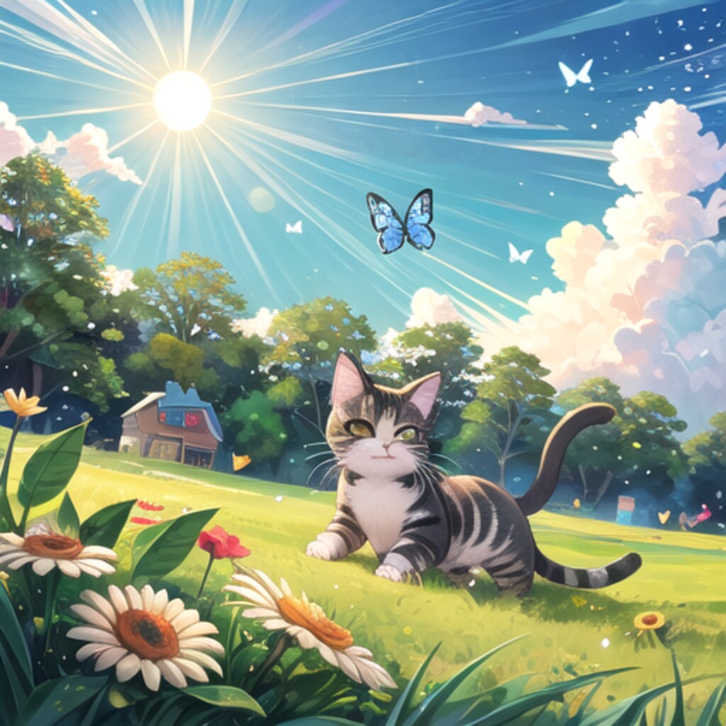 蝶を追いかけるネコ