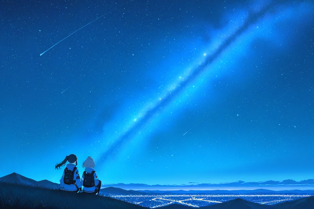 夜景と天の川