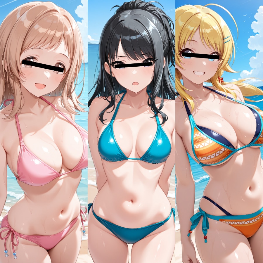 水着の某アイドルユニットとプライベートビーチでセッ〇ス三昧