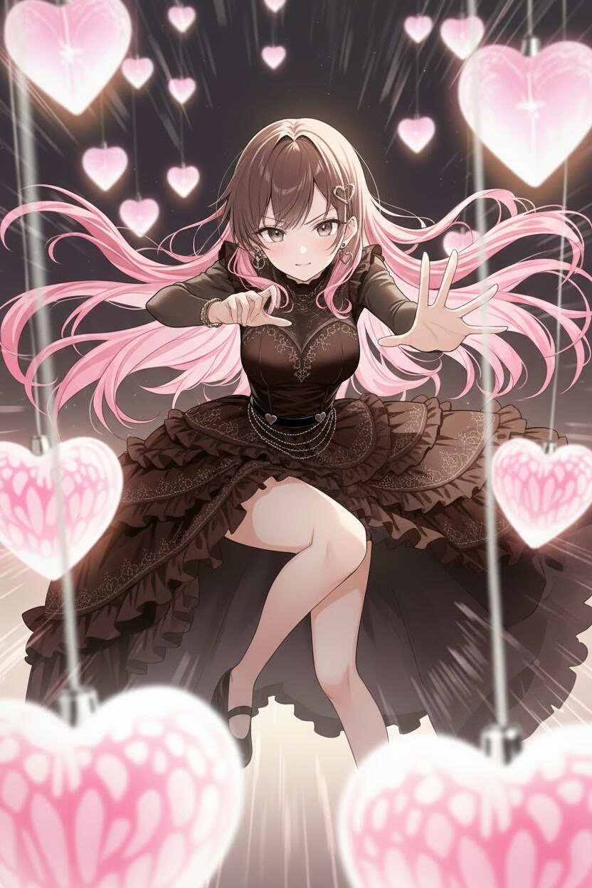 光のハートが舞う闇の中の一瞬を切り取った構図 | の人気AIイラスト・グラビア