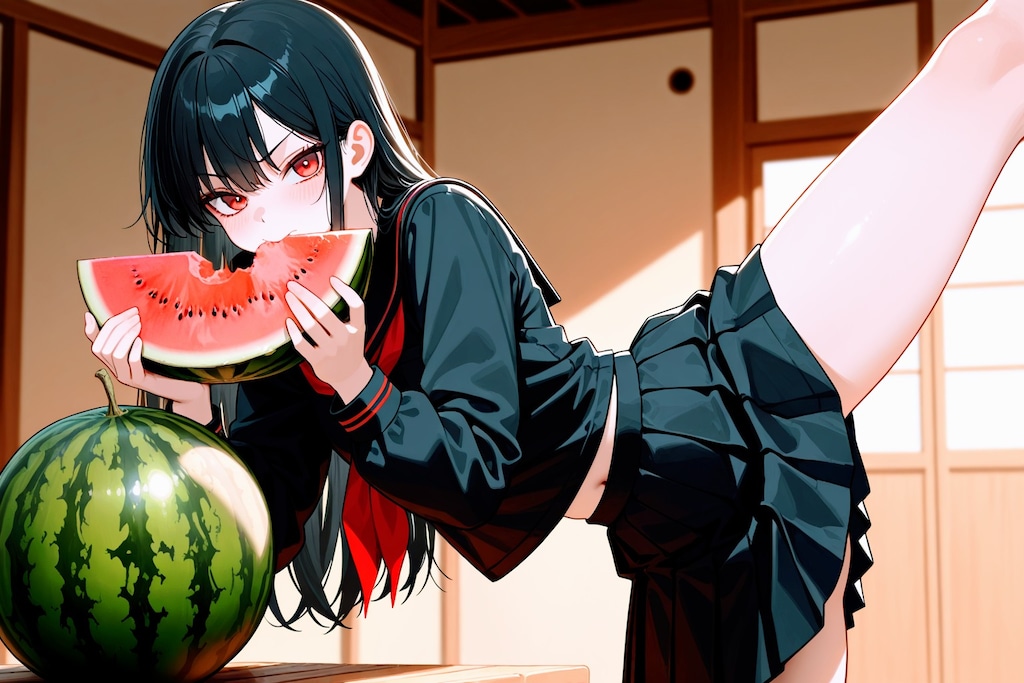 MOKA ししょちゃんスイカを頬張る