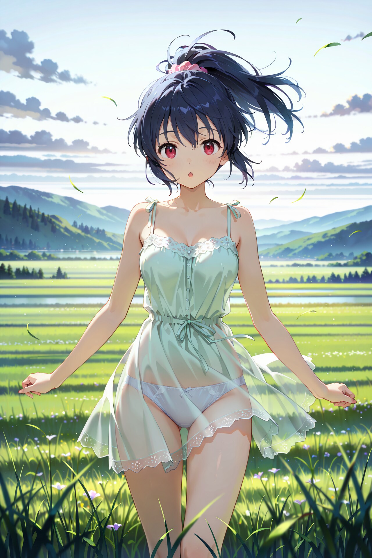 草原でぱんつが透けている服での撮影会 Y711