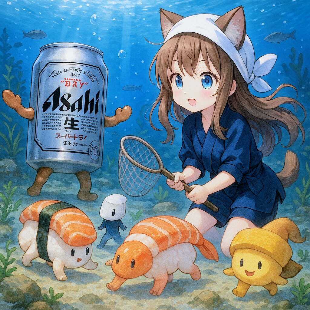 寿司魚を捕まえる小さな女の子