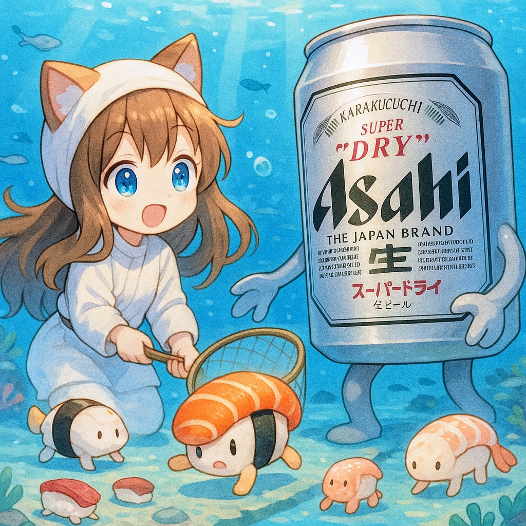 寿司魚を捕まえる小さな女の子