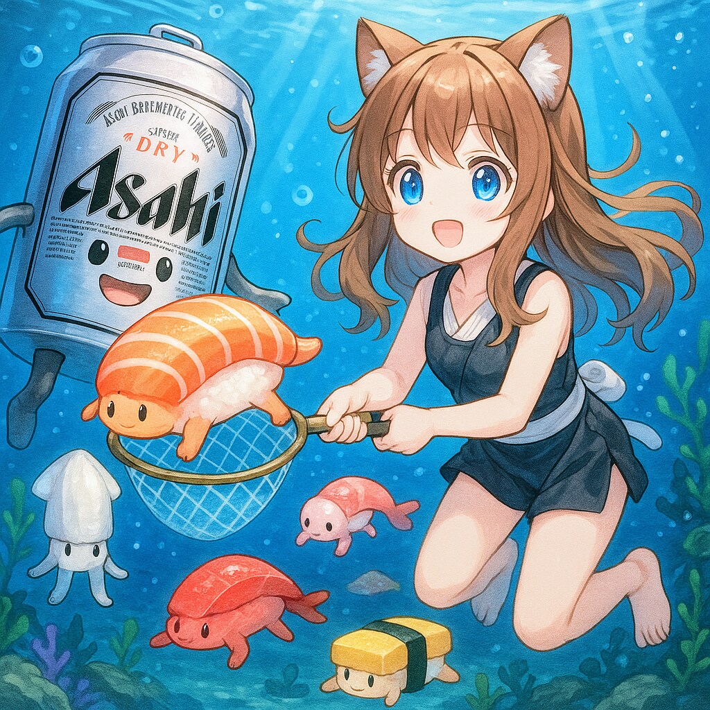 寿司魚を捕まえる小さな女の子
