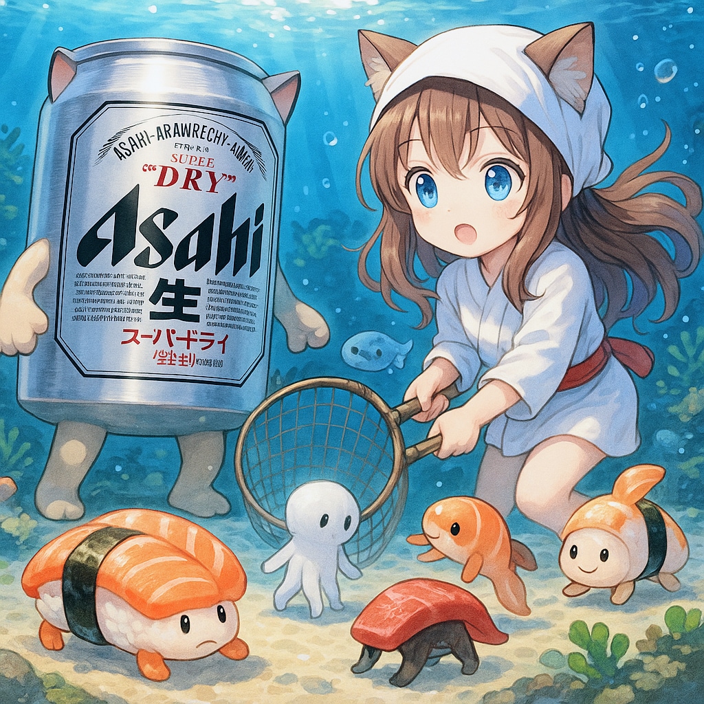 寿司魚を捕まえる小さな女の子