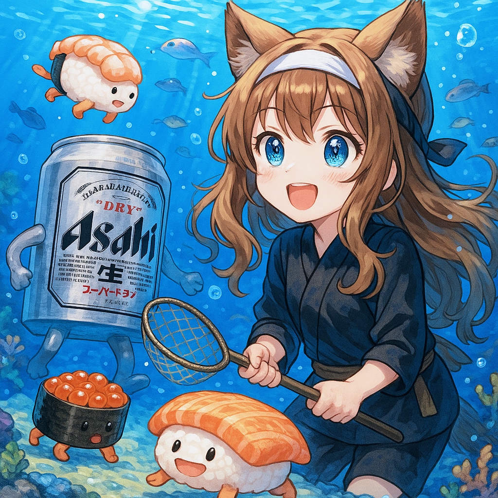寿司魚を捕まえる小さな女の子