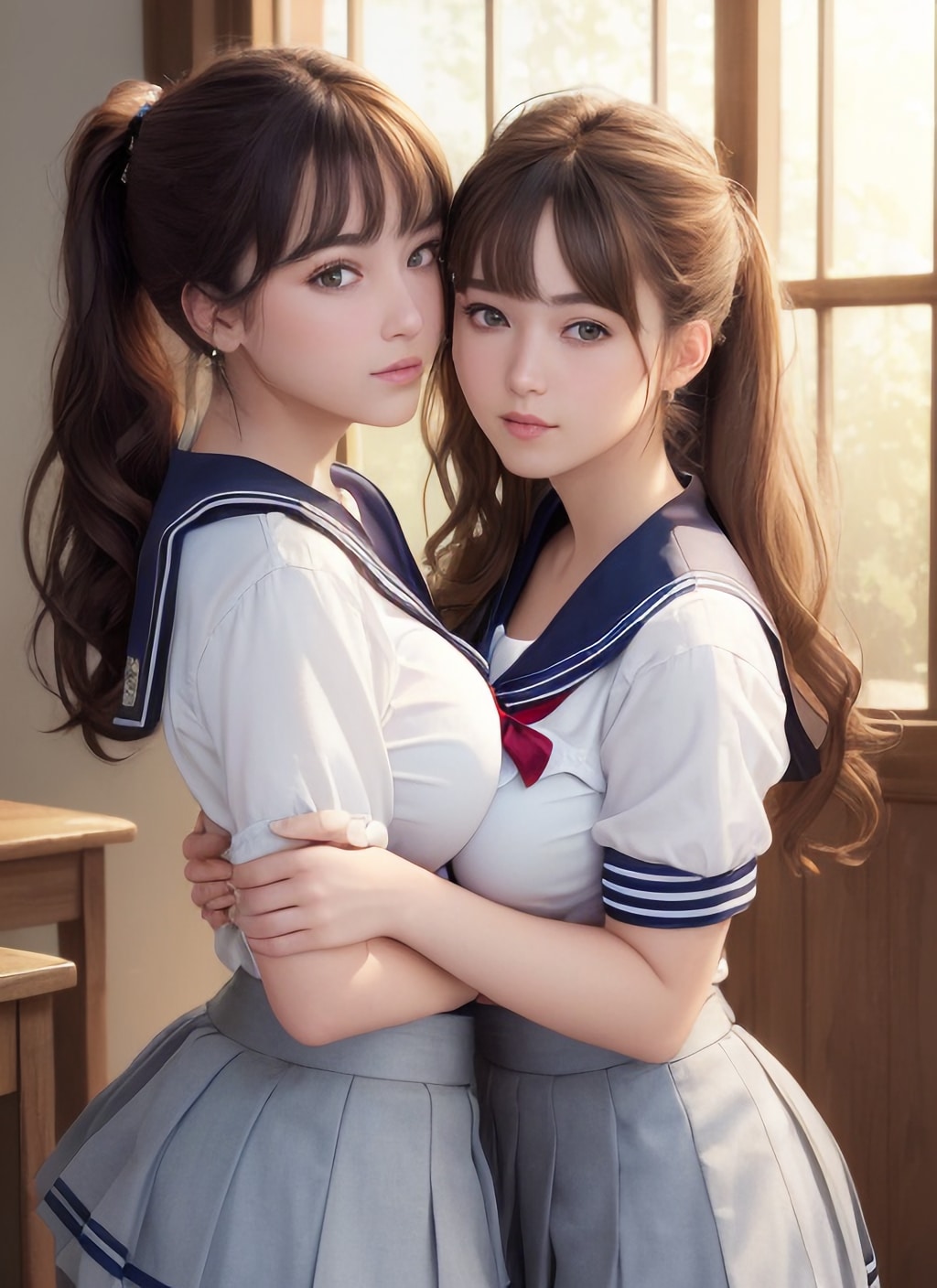 百合な構図の女子高生