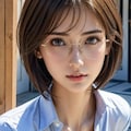 ショートヘアの眼鏡美女 2枚目