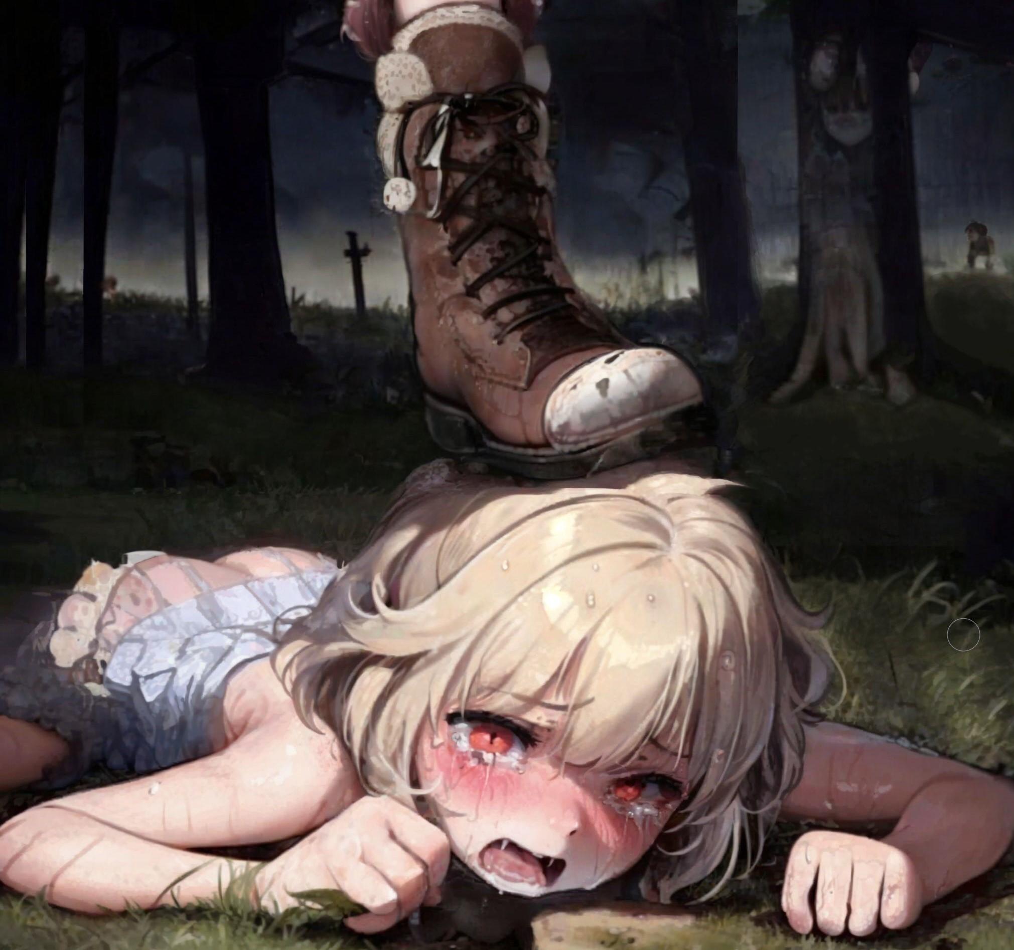 A girl getting her head stepped 頭を踏みつけられる女の子