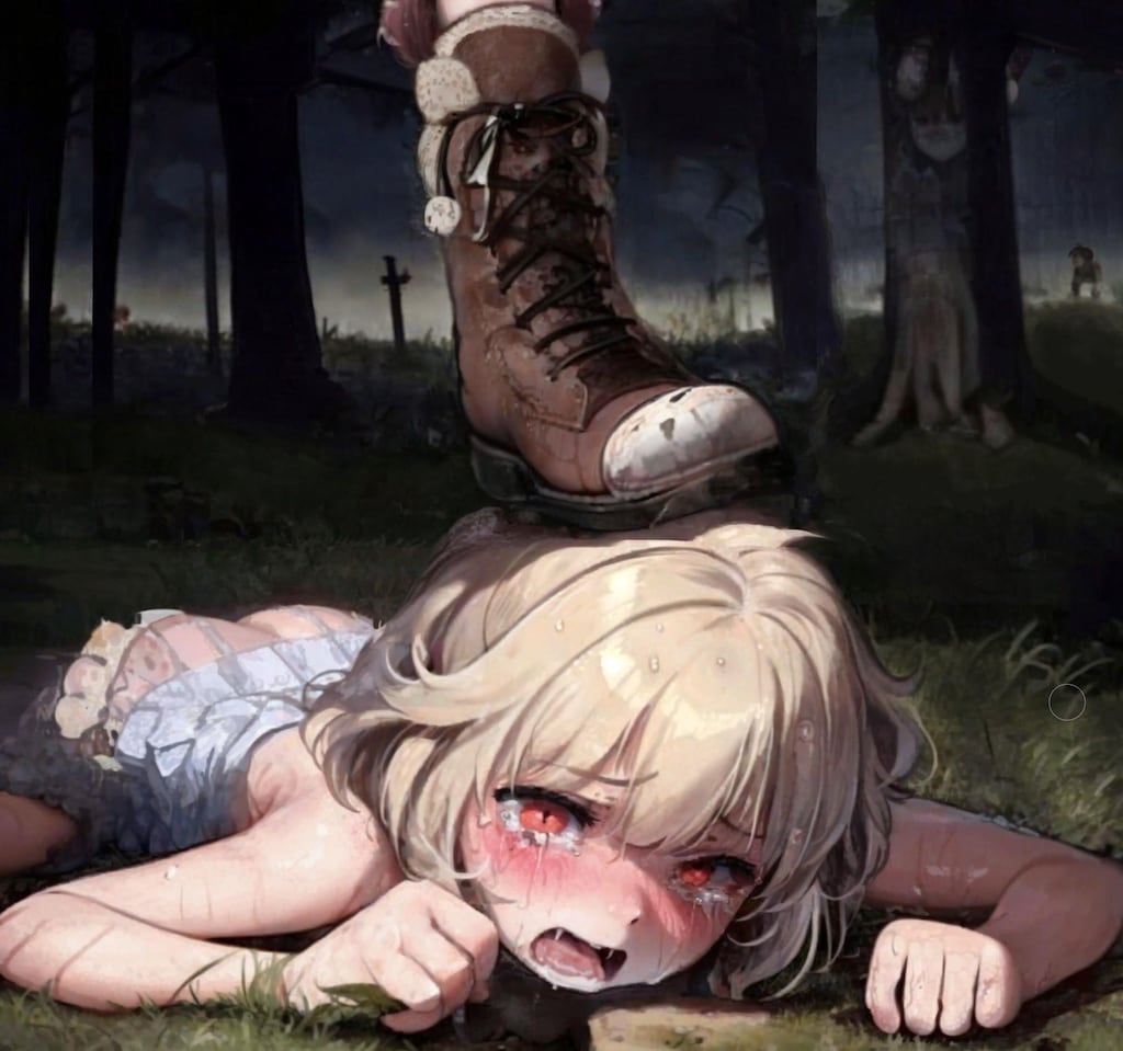 A girl getting her head stepped 頭を踏みつけられる女の子