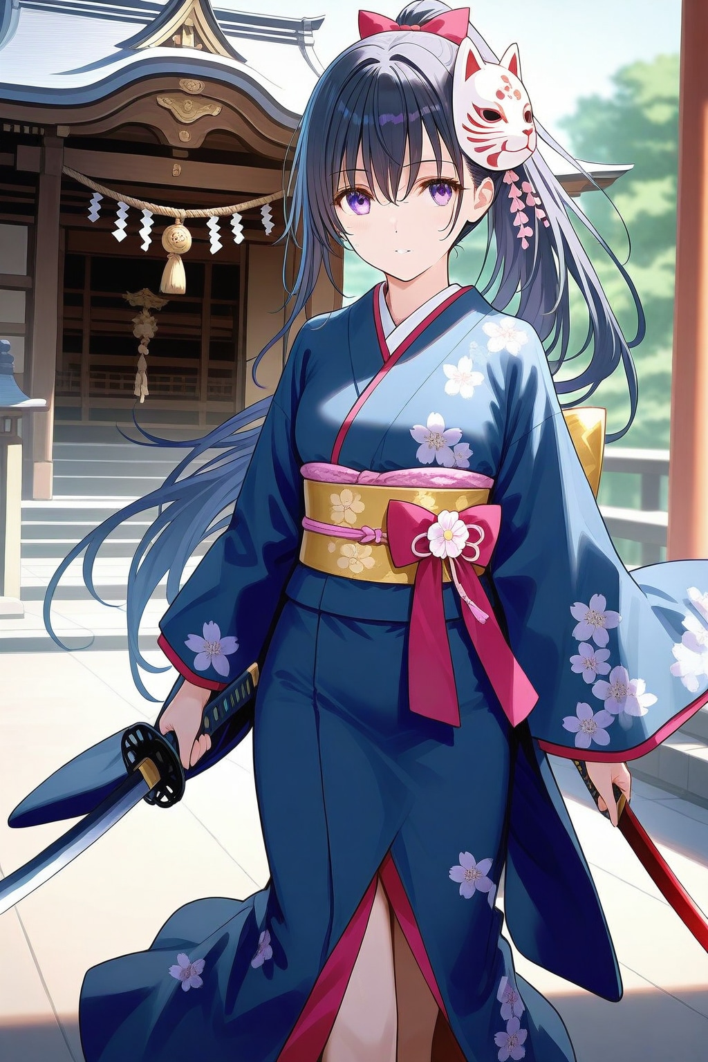 著物を著た侍の少女