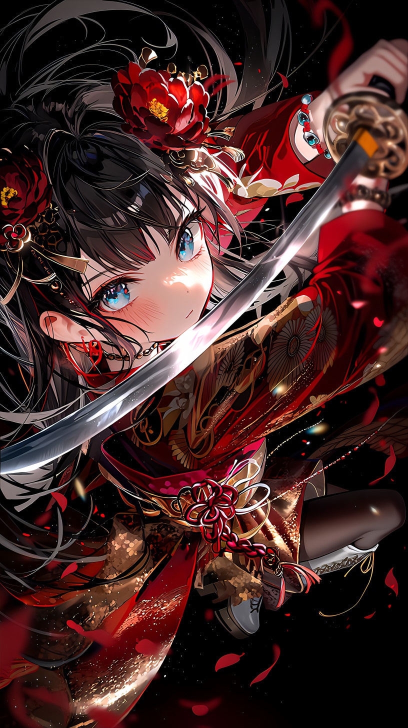 紅蓮の花びらに舞う剣姫 | の人気AIイラスト・グラビア