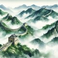 万里の長城(水墨画) 2枚目