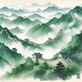 万里の長城(水墨画) 4枚目