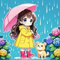 雨の日散歩する小さな女の子 3枚目