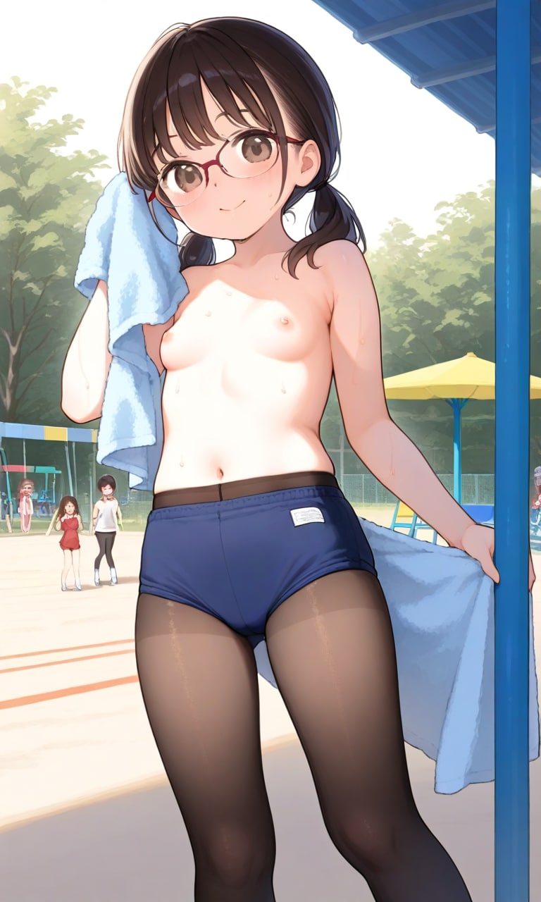 黒ストブルマっ娘お外で汗を拭く